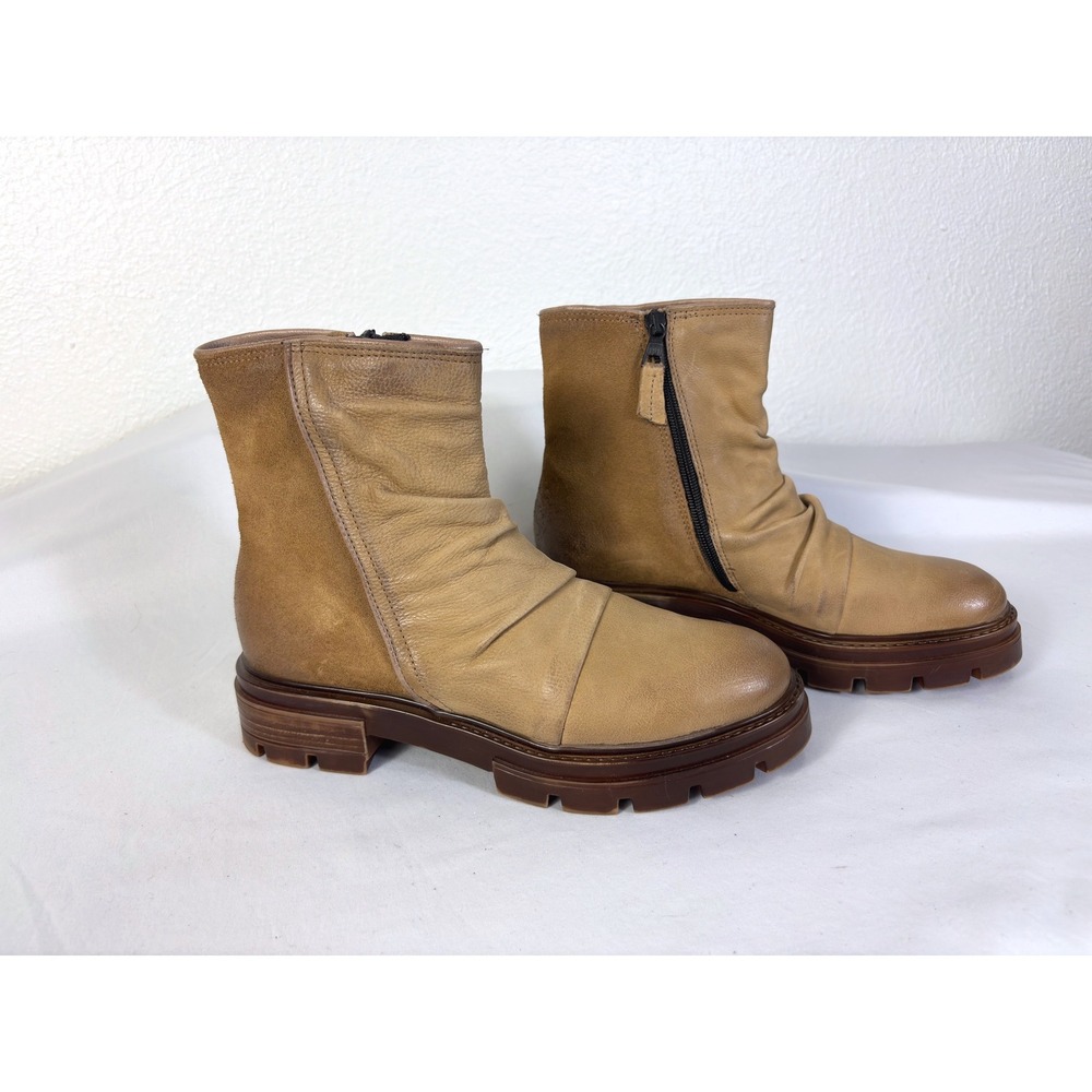 Miz Mooz Tan Leather Chunky Sole Heeled Boots